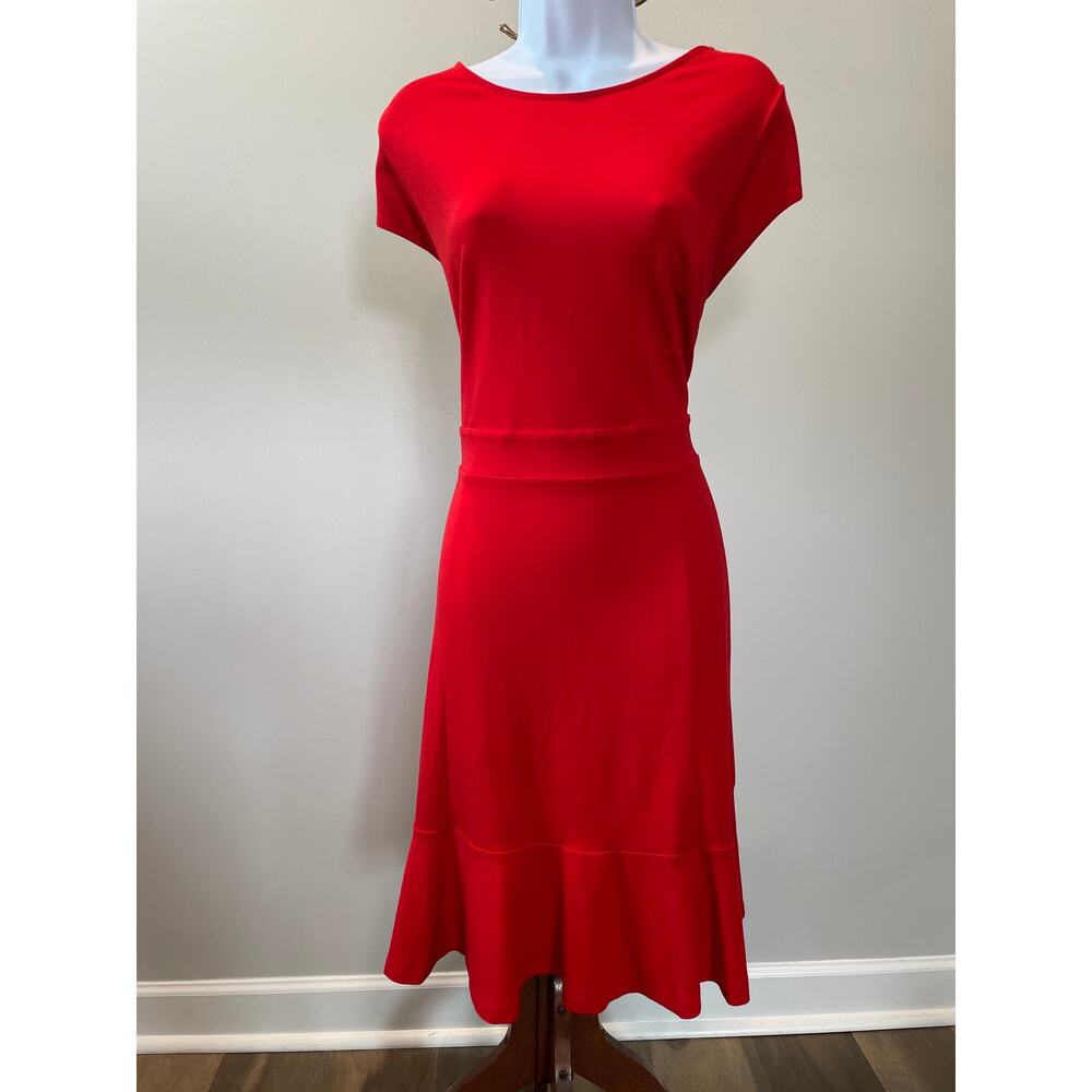 LOFT Red Orange Fit & Flare Dress Size 14 Cap Sleeve V‑Back